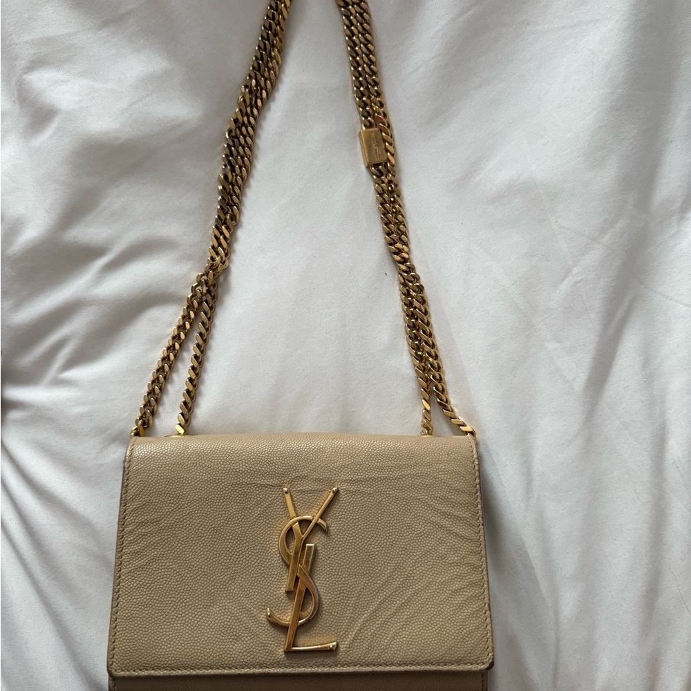 Yves Saint Laurent Tan Crossbody Bag with Gold Chain